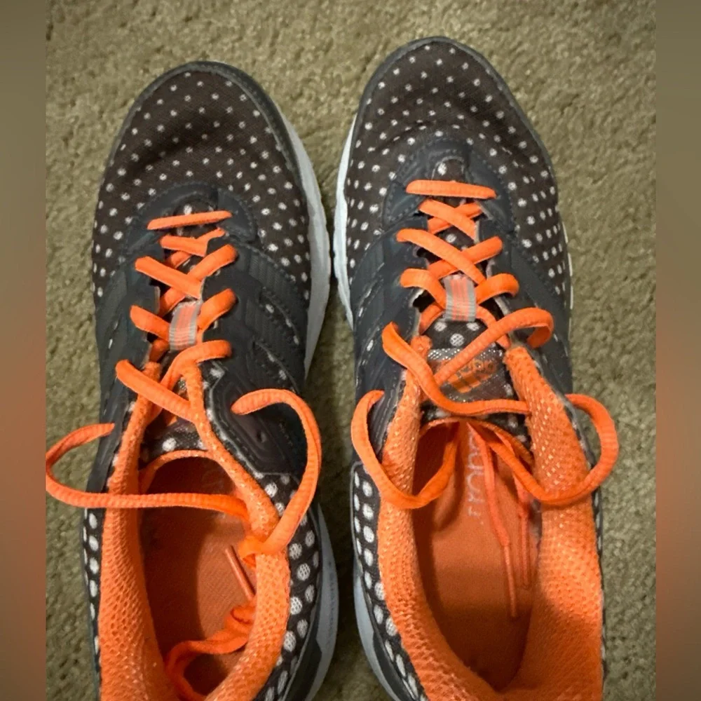 Adidas Women Adeprene+ Size 7 Gray White‎ Dot Orange Shoes Athletic
